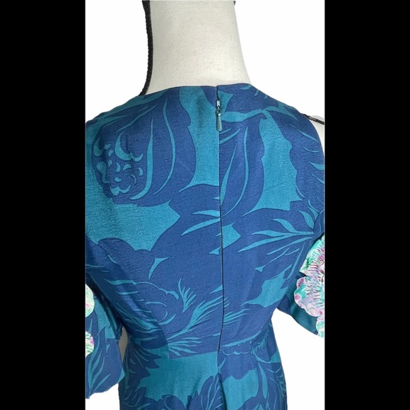 Anthropologie Maeve Elia Open Shoulder Dress Blue - Picture 8 of 12